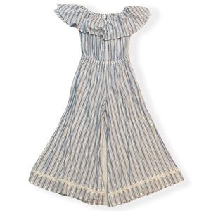 Faithfull The Brand Striped Romper Jumpsuit Wide Leg Blue Off Shoulder Size 4